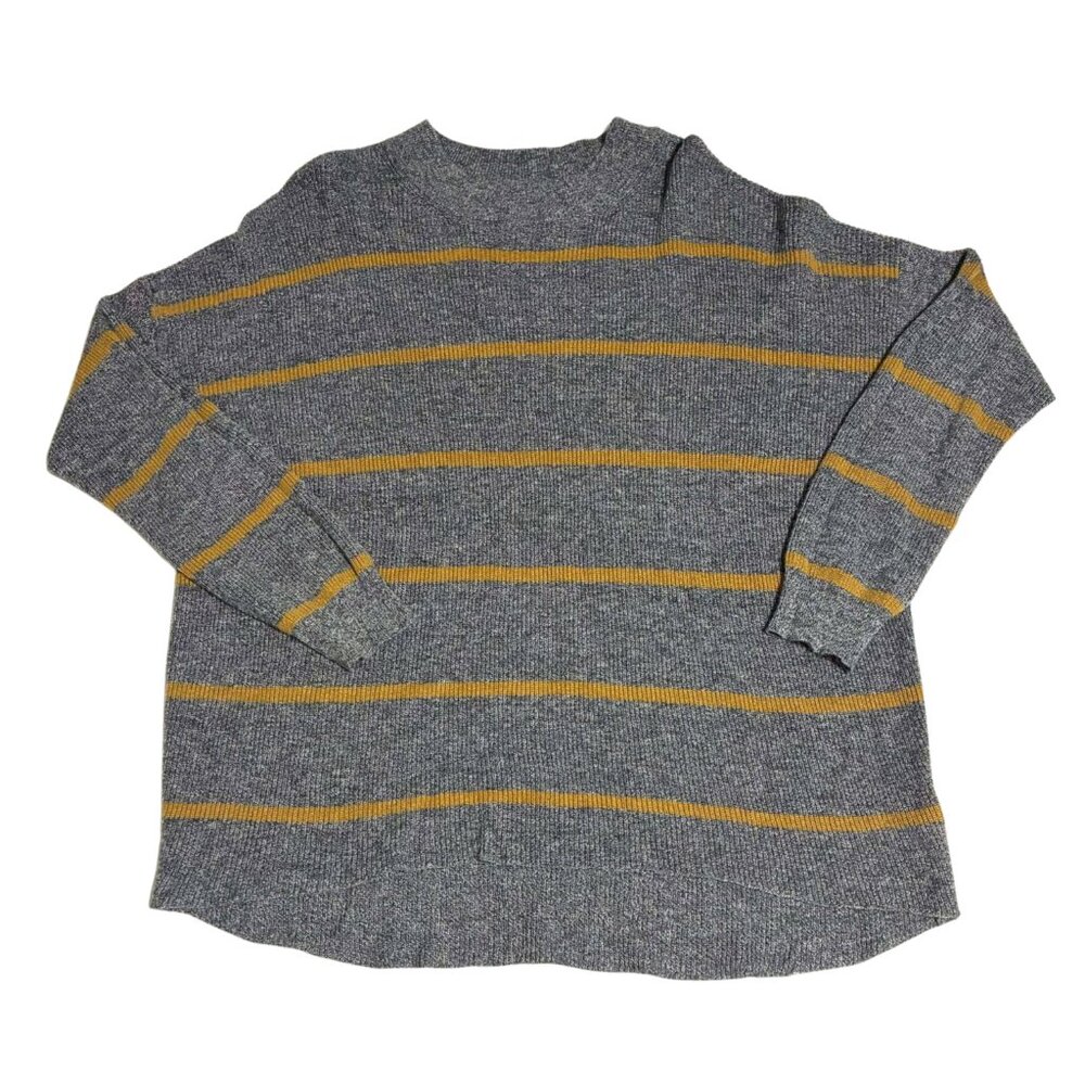 American Eagle Grey & Tan Striped Knit Crewneck Jegging Fit Sweater Size M